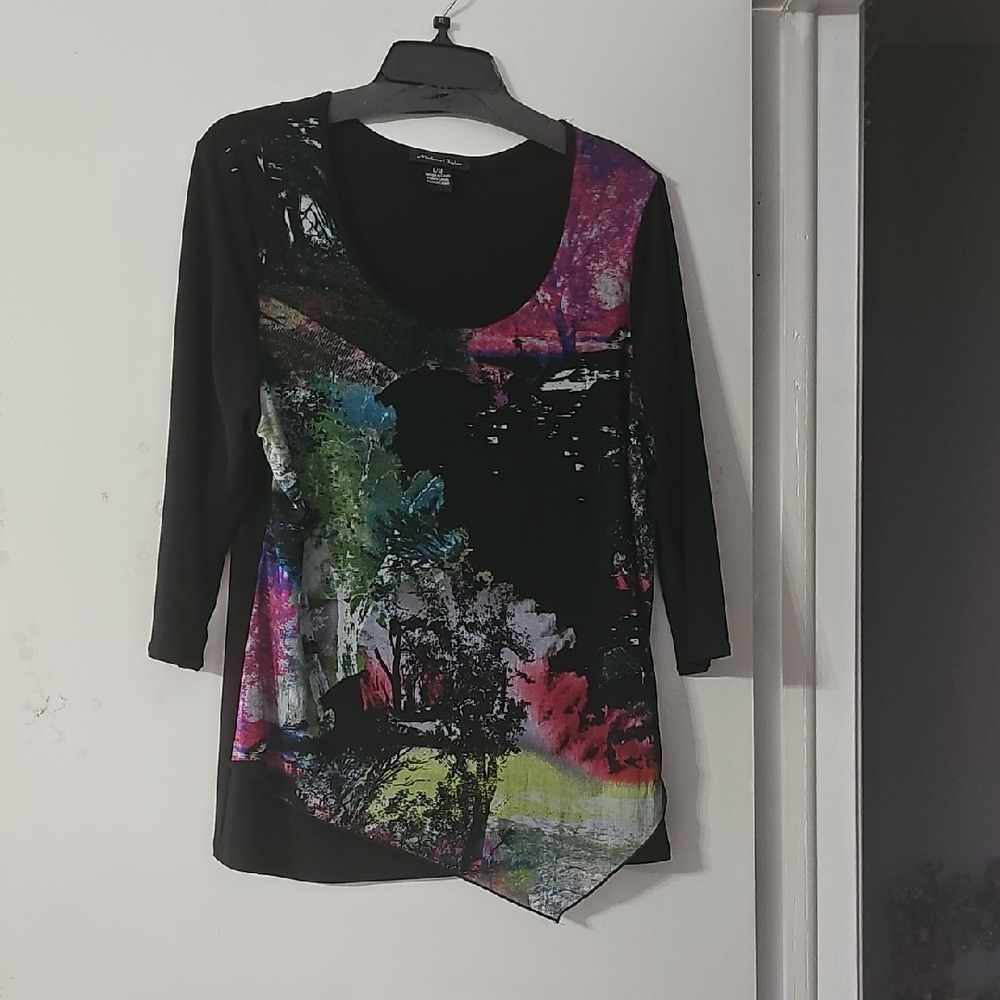 Women's Black Multicolor Abstract Top